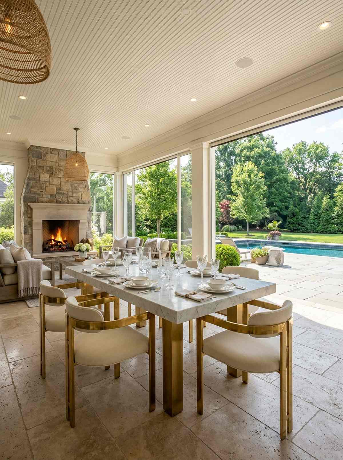marble and brass dining suite