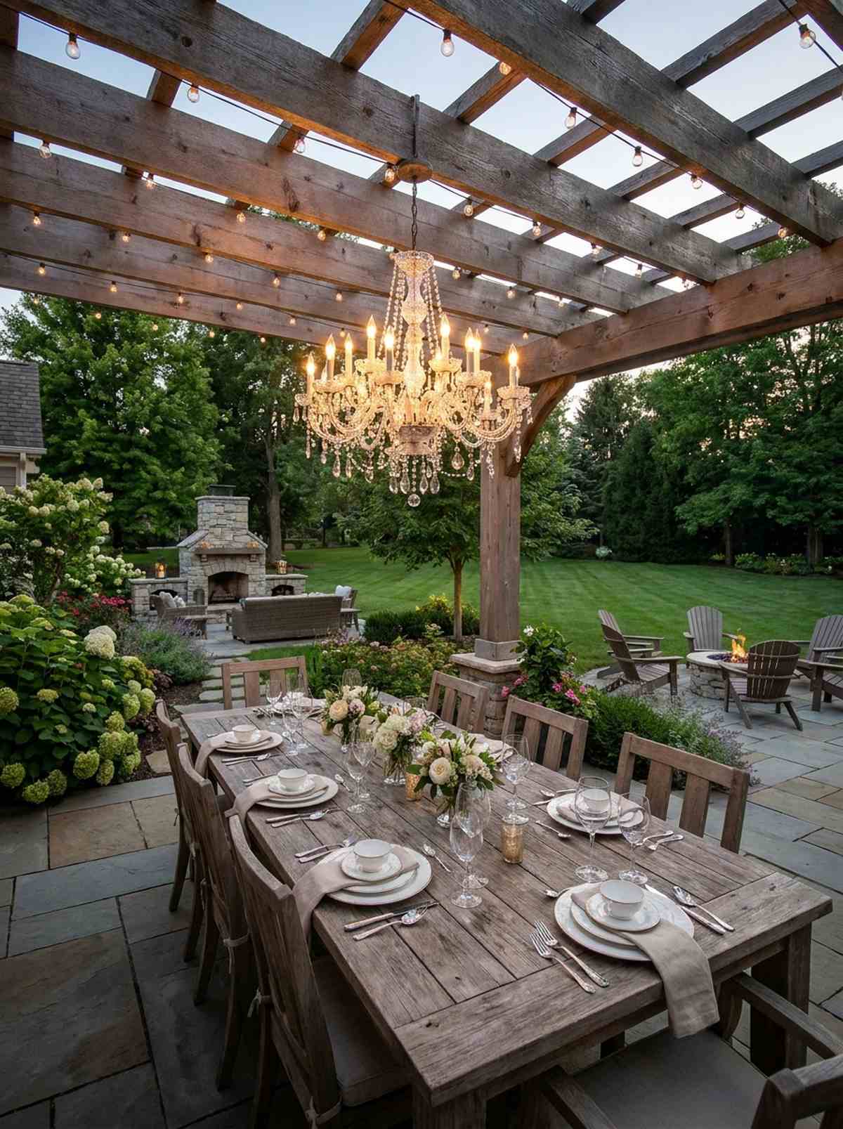 pergola chandelier dining