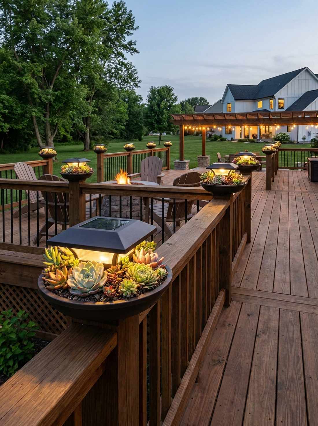 deck post solar caps with planters