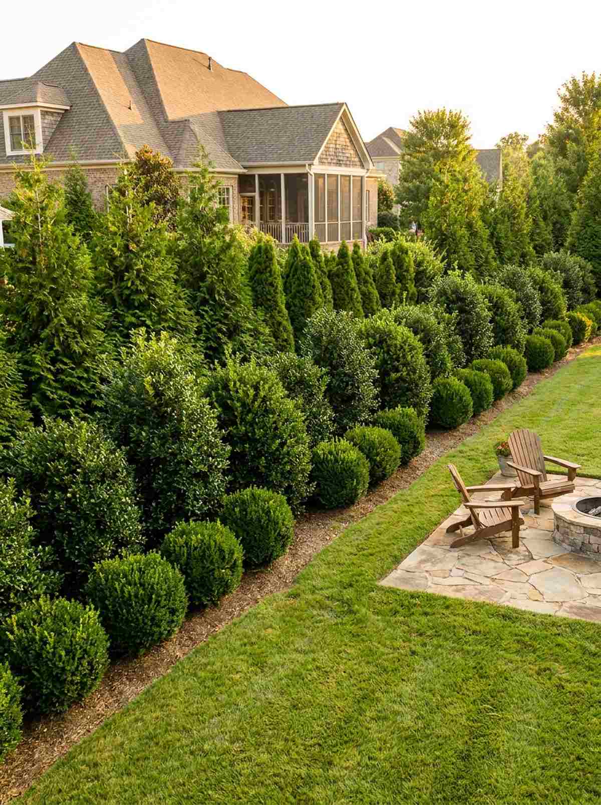 mixed evergreen hedge