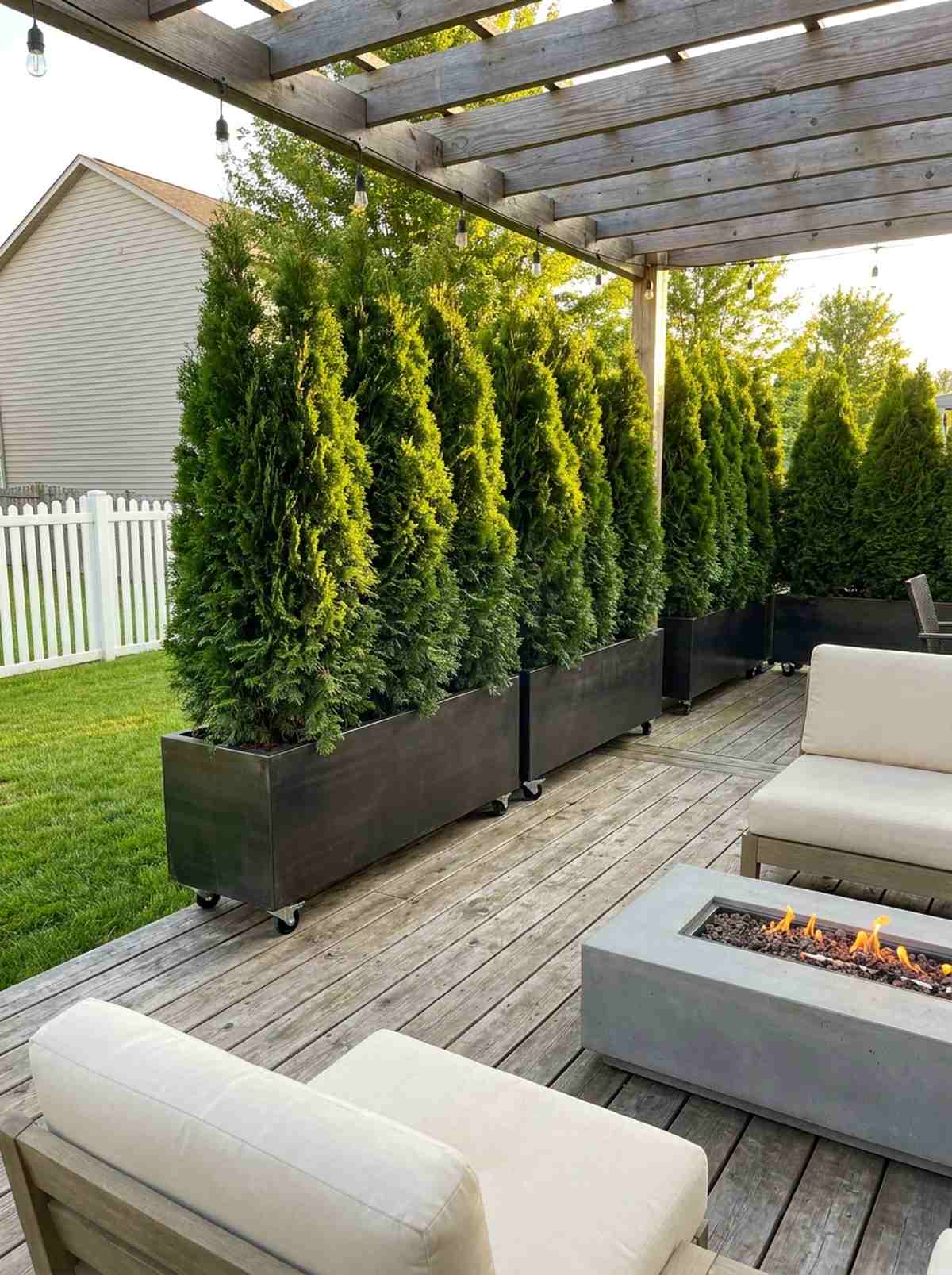 privacy hedge in planters