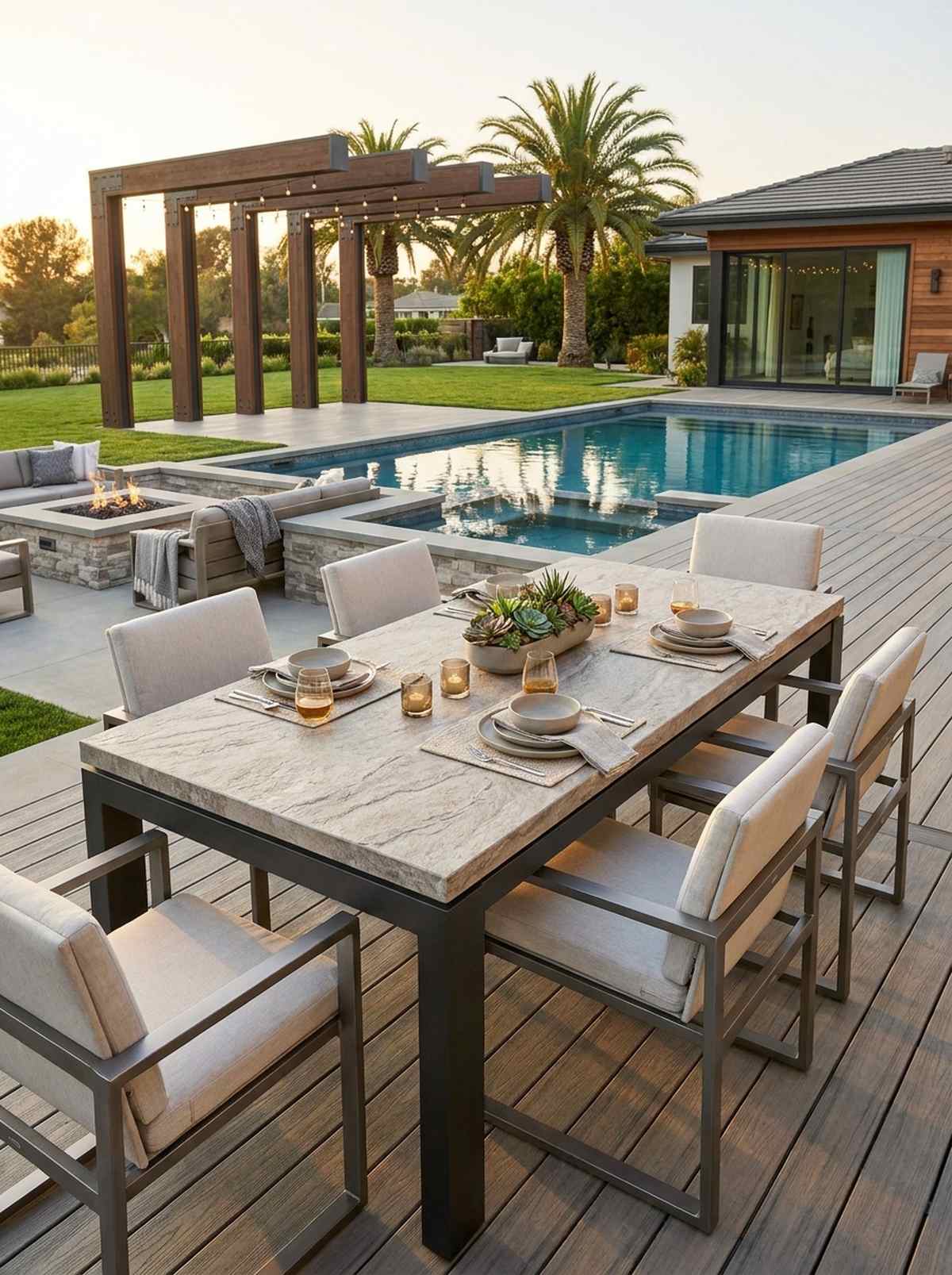 extruded aluminum table with stone composite top