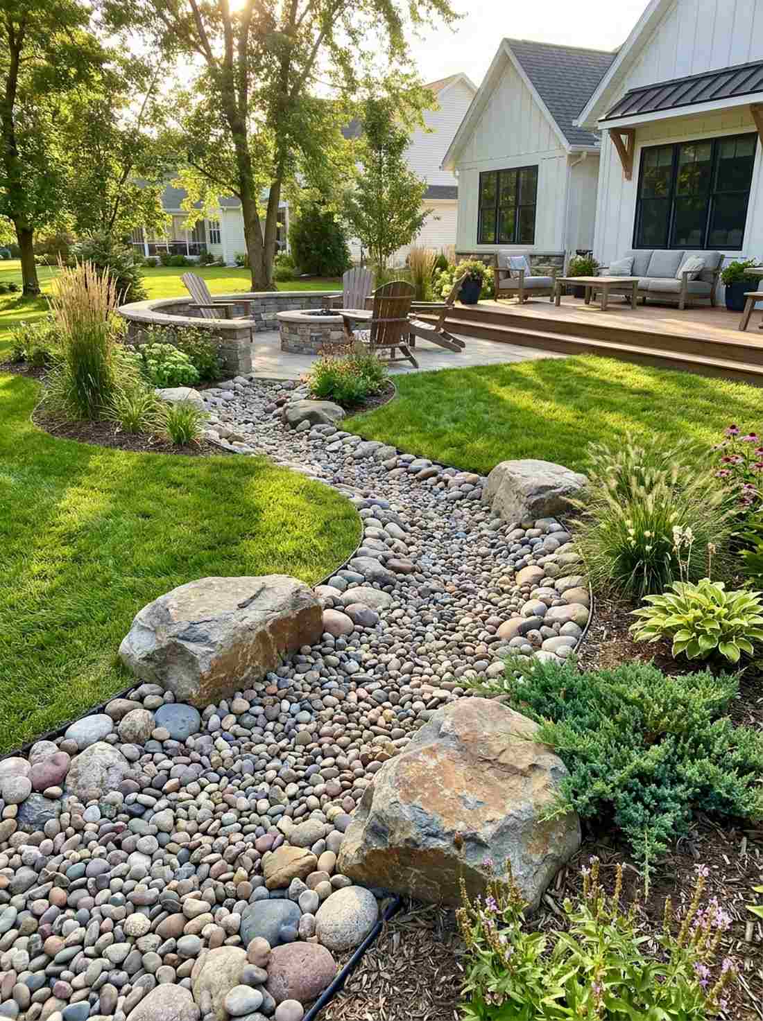 meandering stream with stone bed