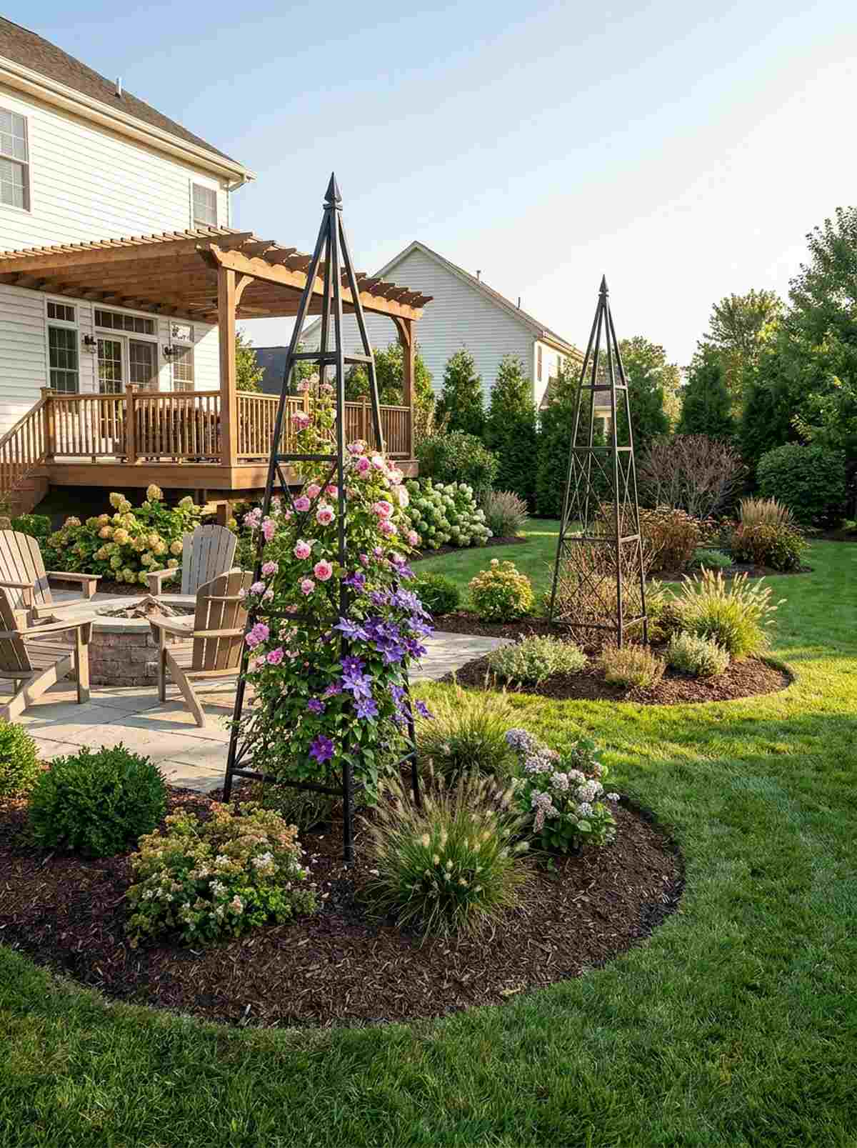 obelisk structures for roses and clematis