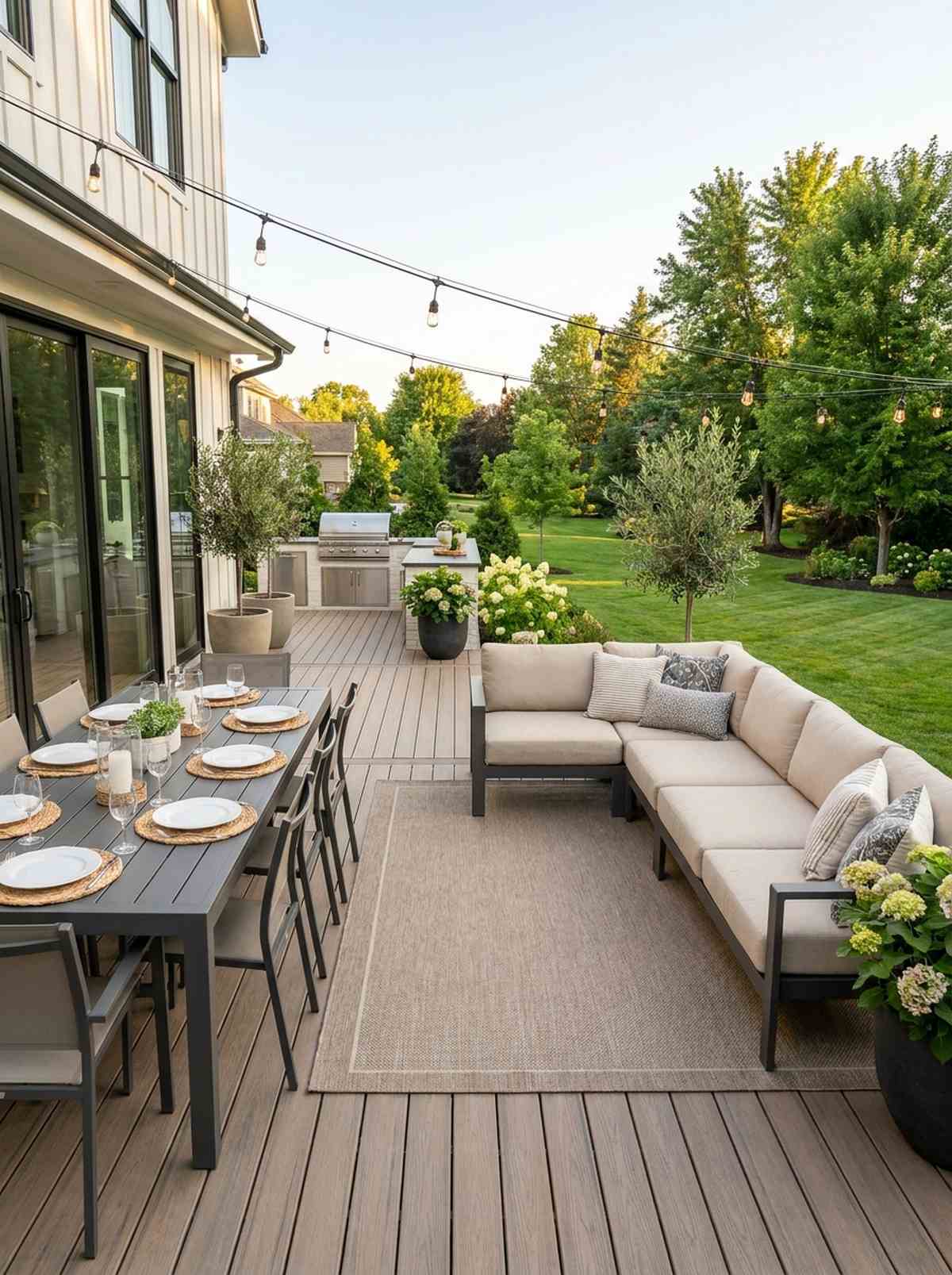 parallel dining table with perpendicular lounge
