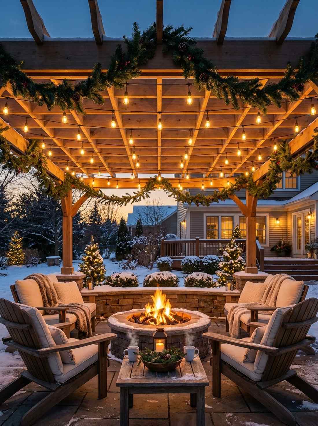 pergola canopy string lighting