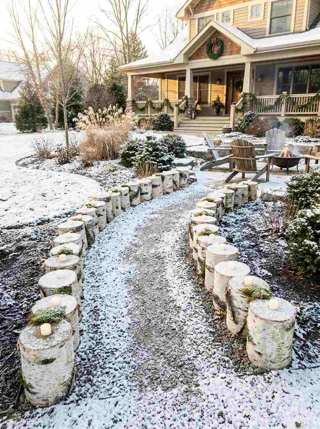 birch log pathway borders