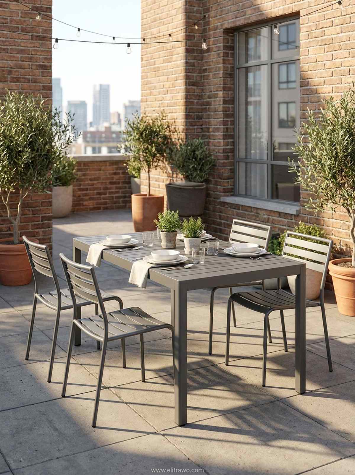 aluminum slat table with stackable chairs
