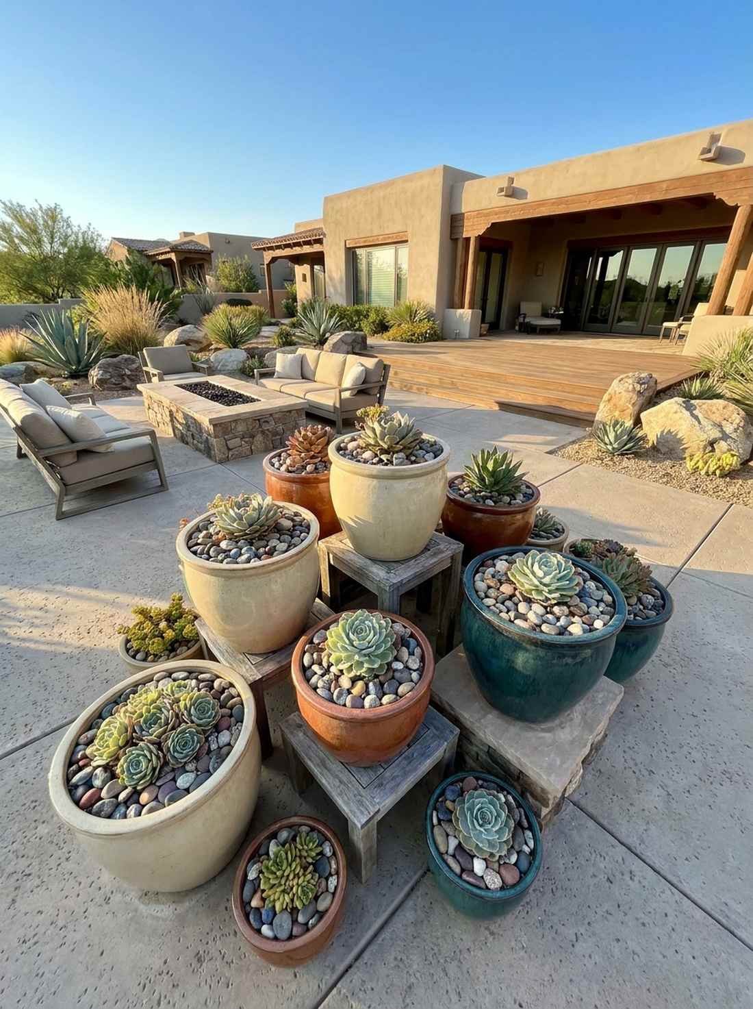 ceramic pot succulent cluster