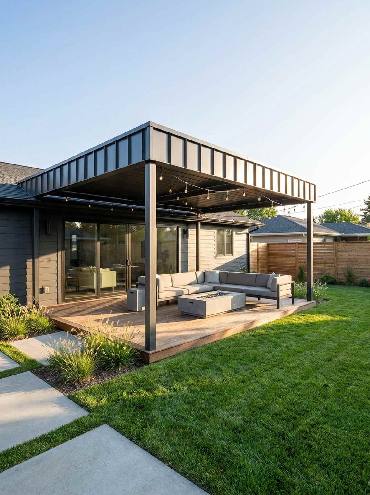 flat roof contemporary pergola
