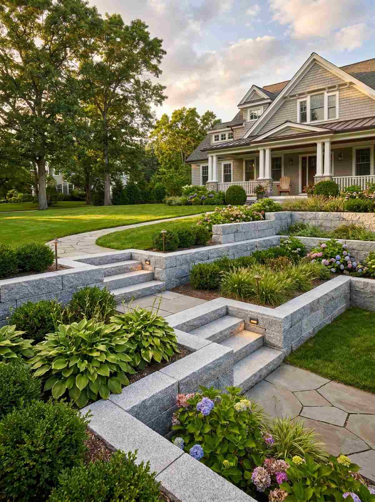 granite block stepped wall