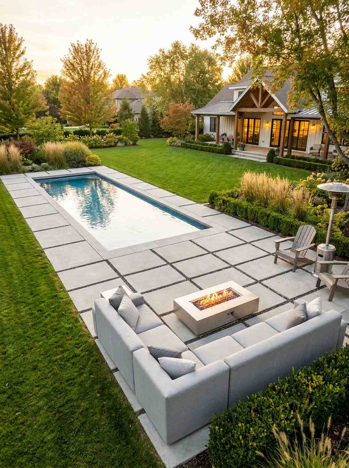 offset rectangular pool and patio grid