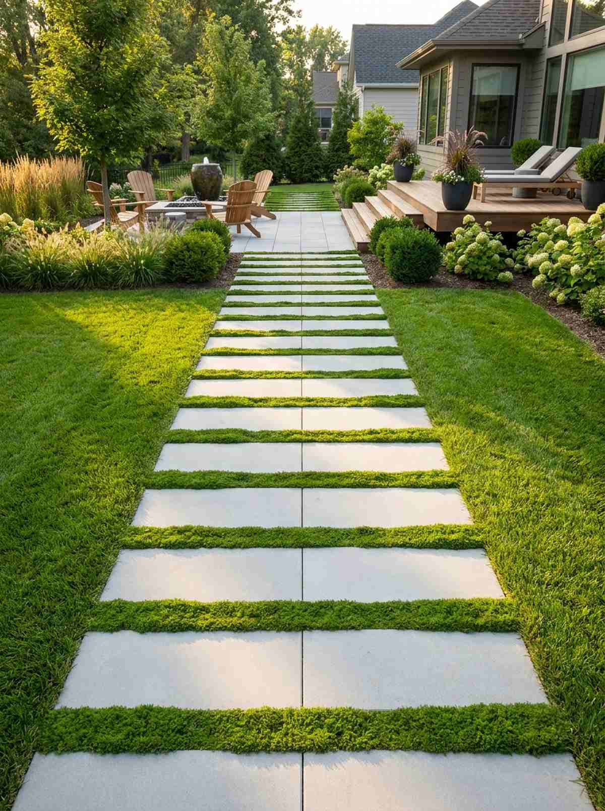 stacked bond with linear planting strips