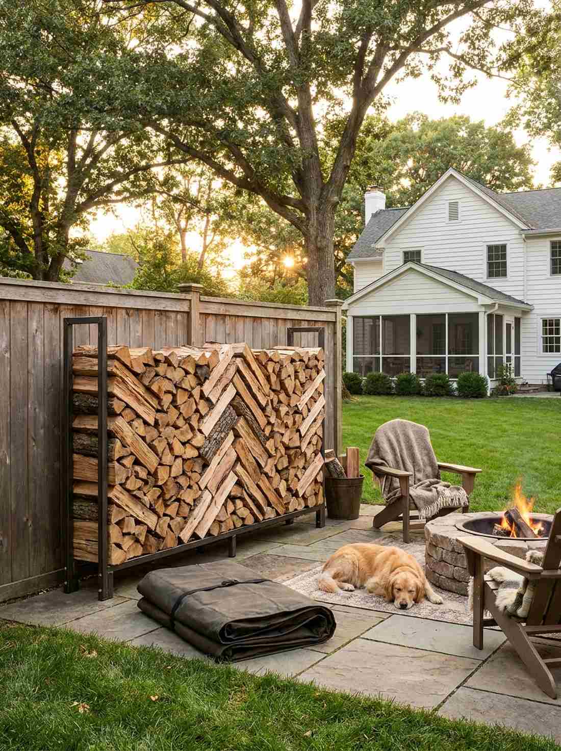 stacked firewood displays
