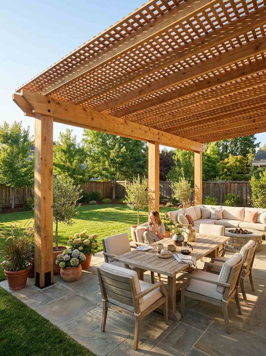 timber pergola with shade lattice