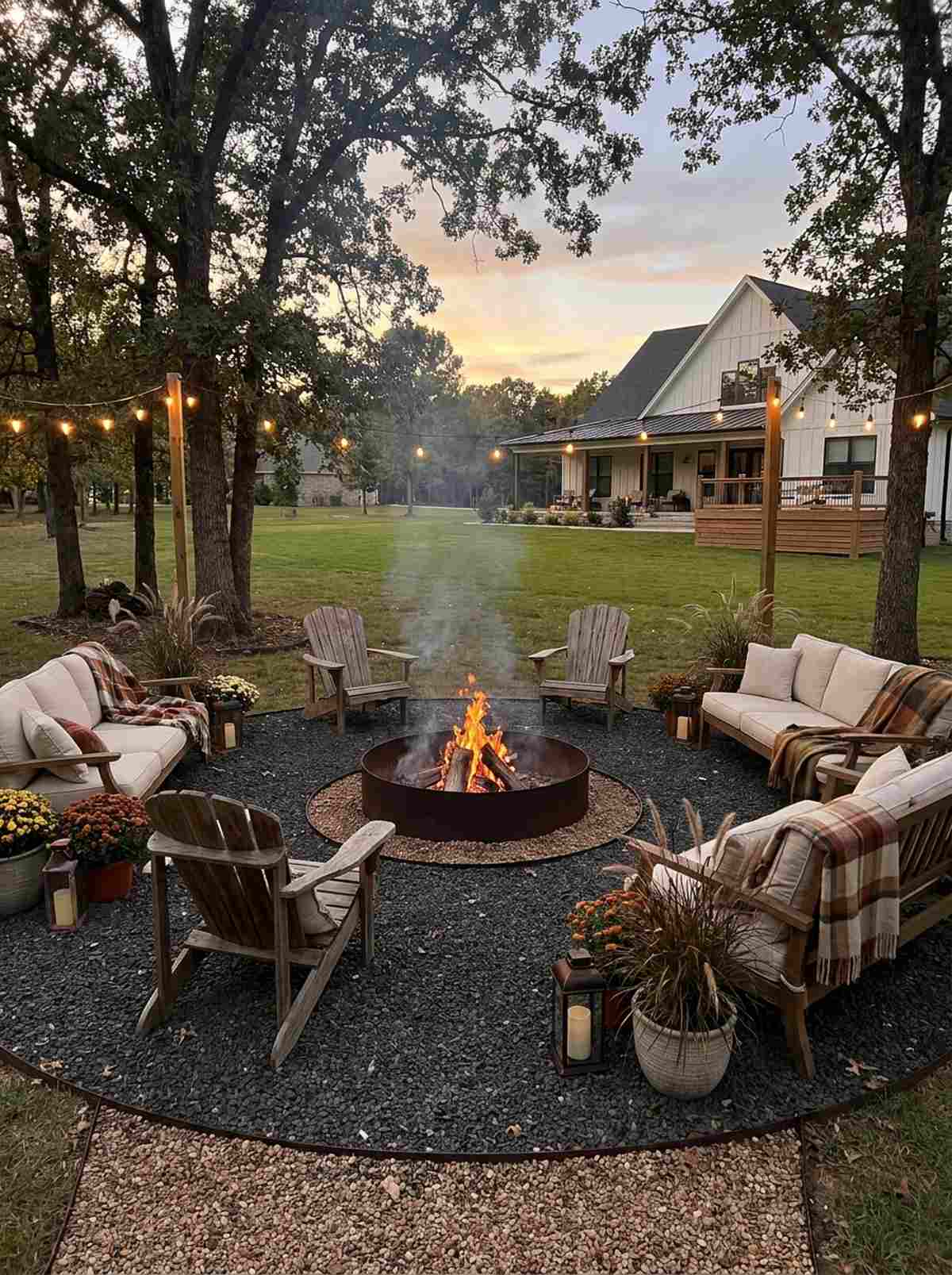 circular fire pit gathering space