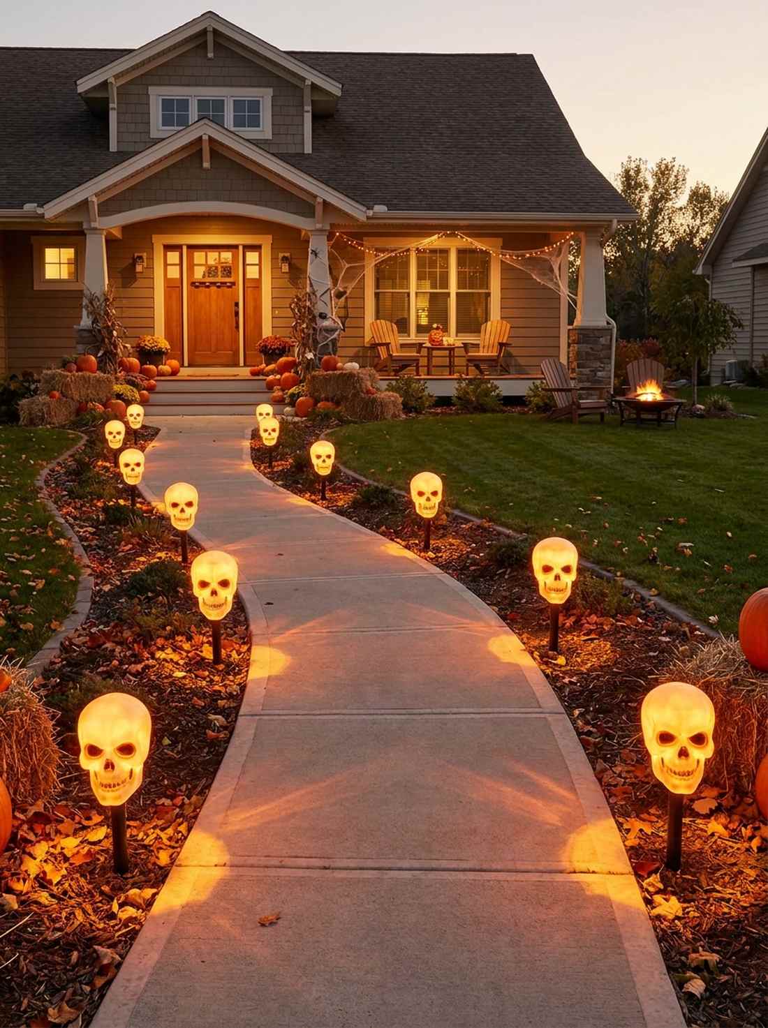 eerie pathway of lantern skulls