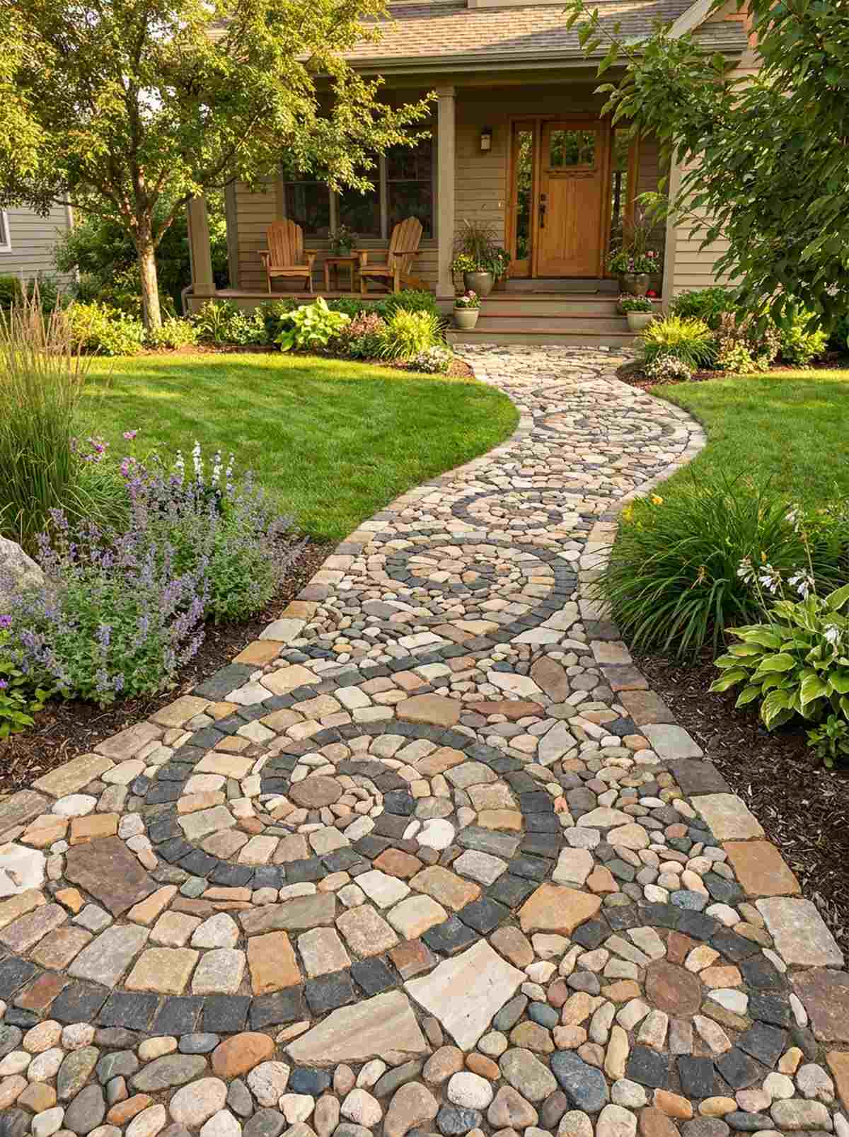 mixed stone mosaic walkways