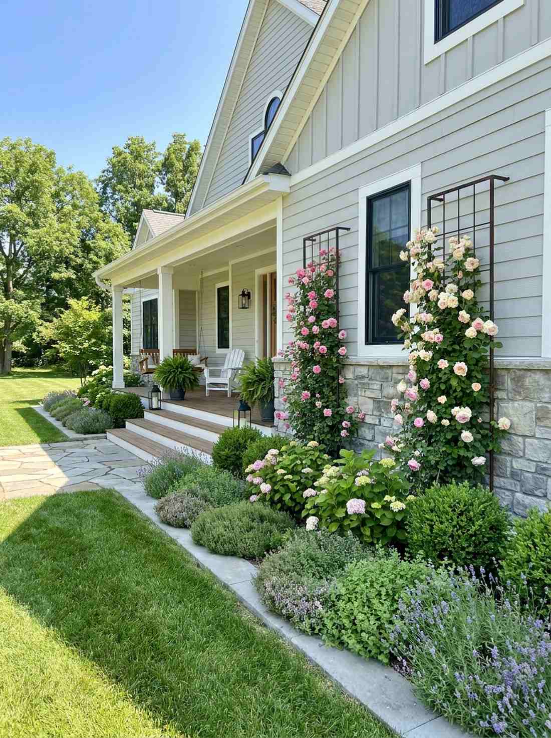 porch foundation layered planting