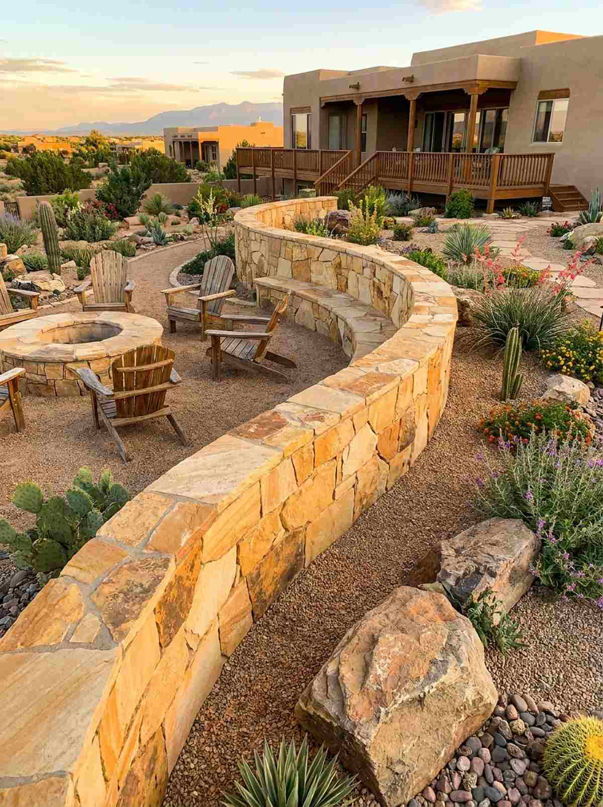 sandstone curved retaining wall