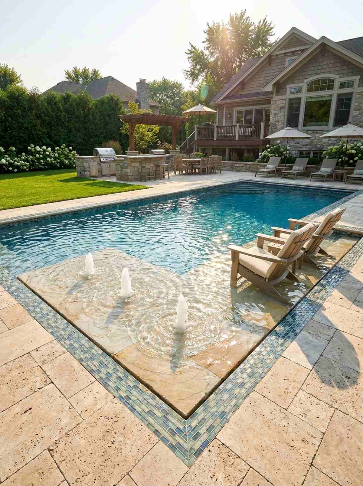 corner tanning ledge with bubbler jets