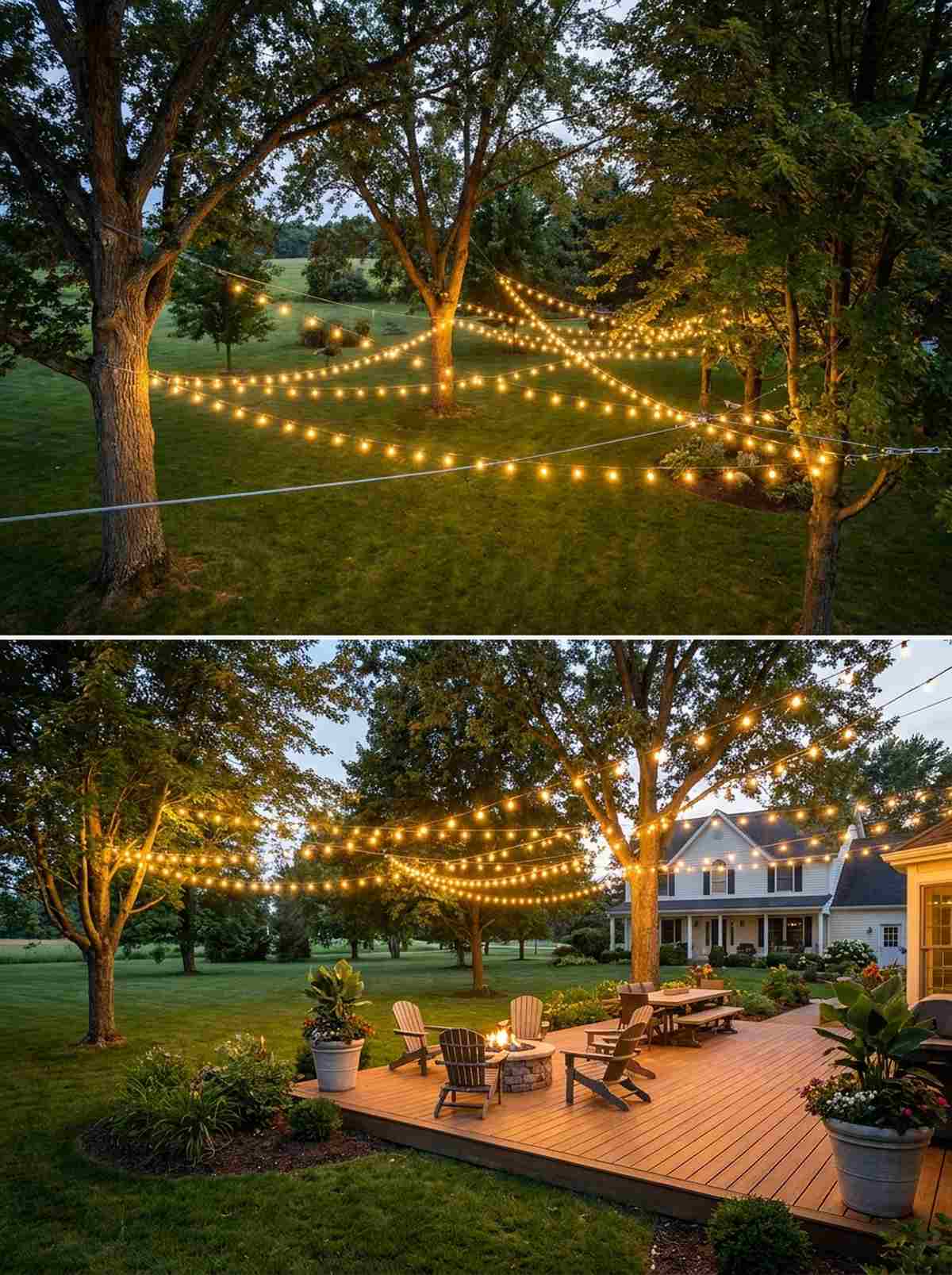 cross tree string light web