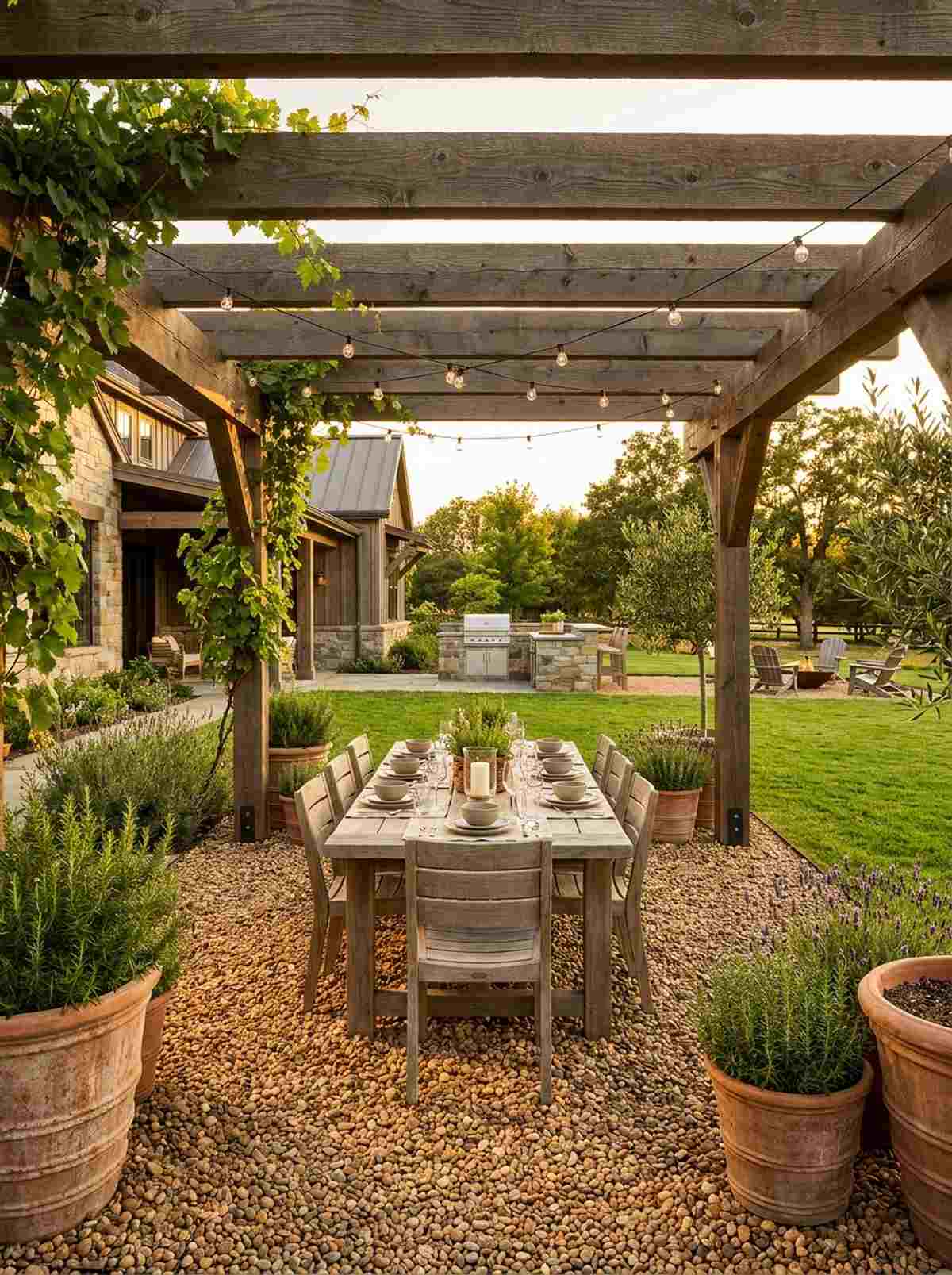 dining terrace under pergola