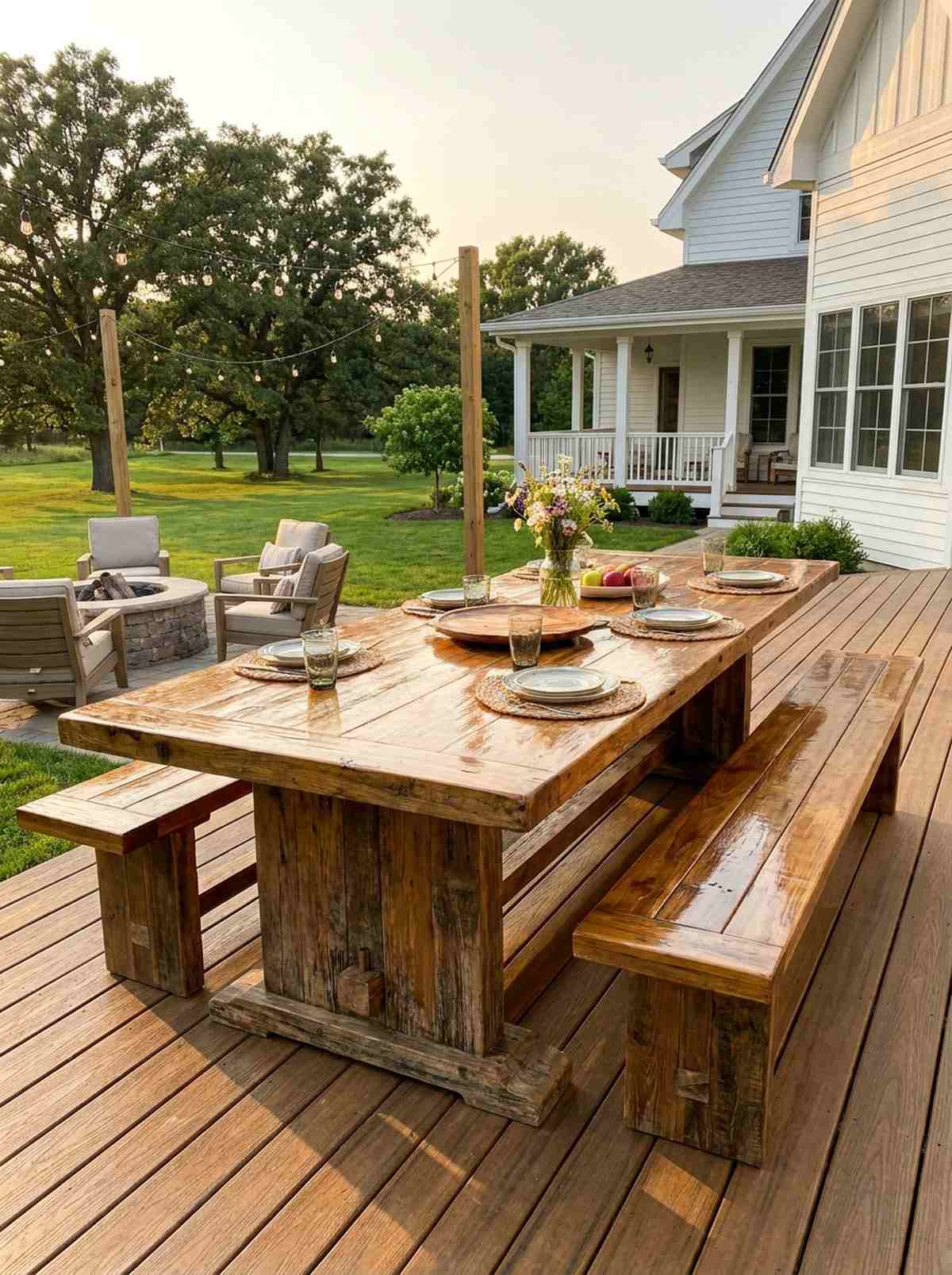 extended farmhouse table with bench seating