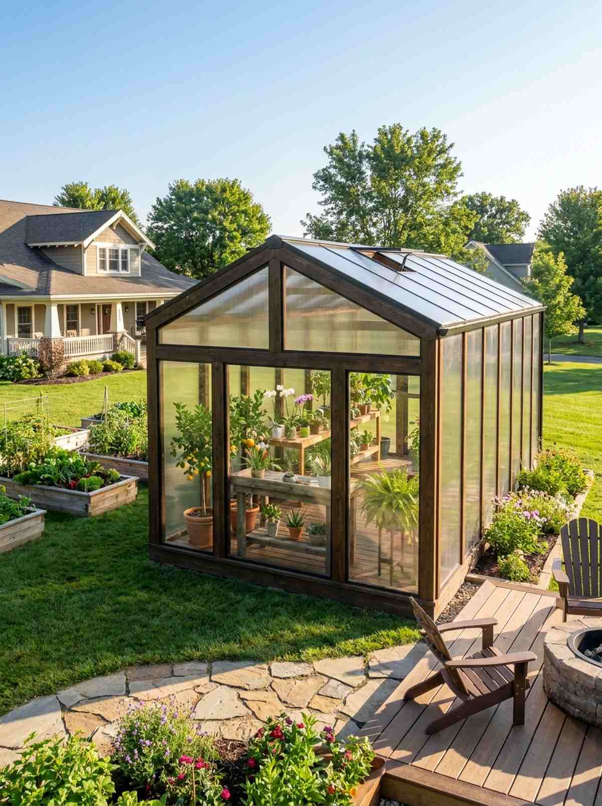 glass walled greenhouse shed