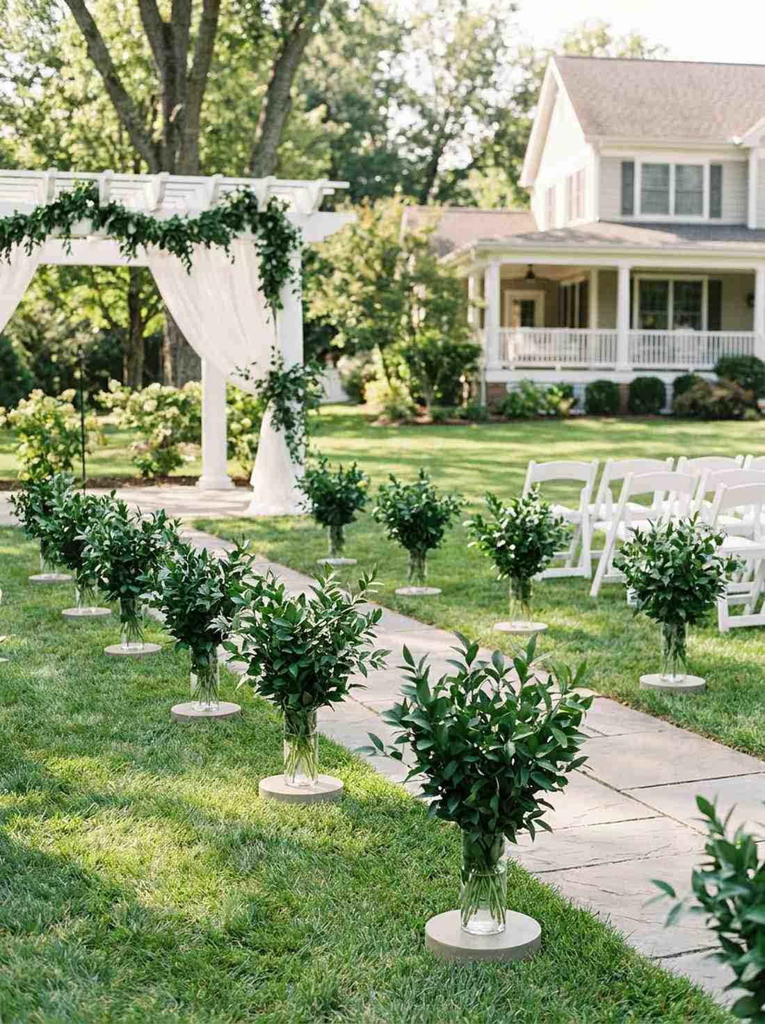 minimalist greenery aisle markers
