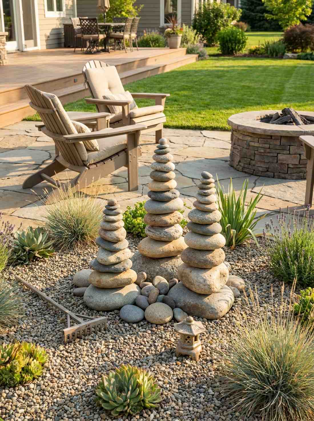 river rock cairns