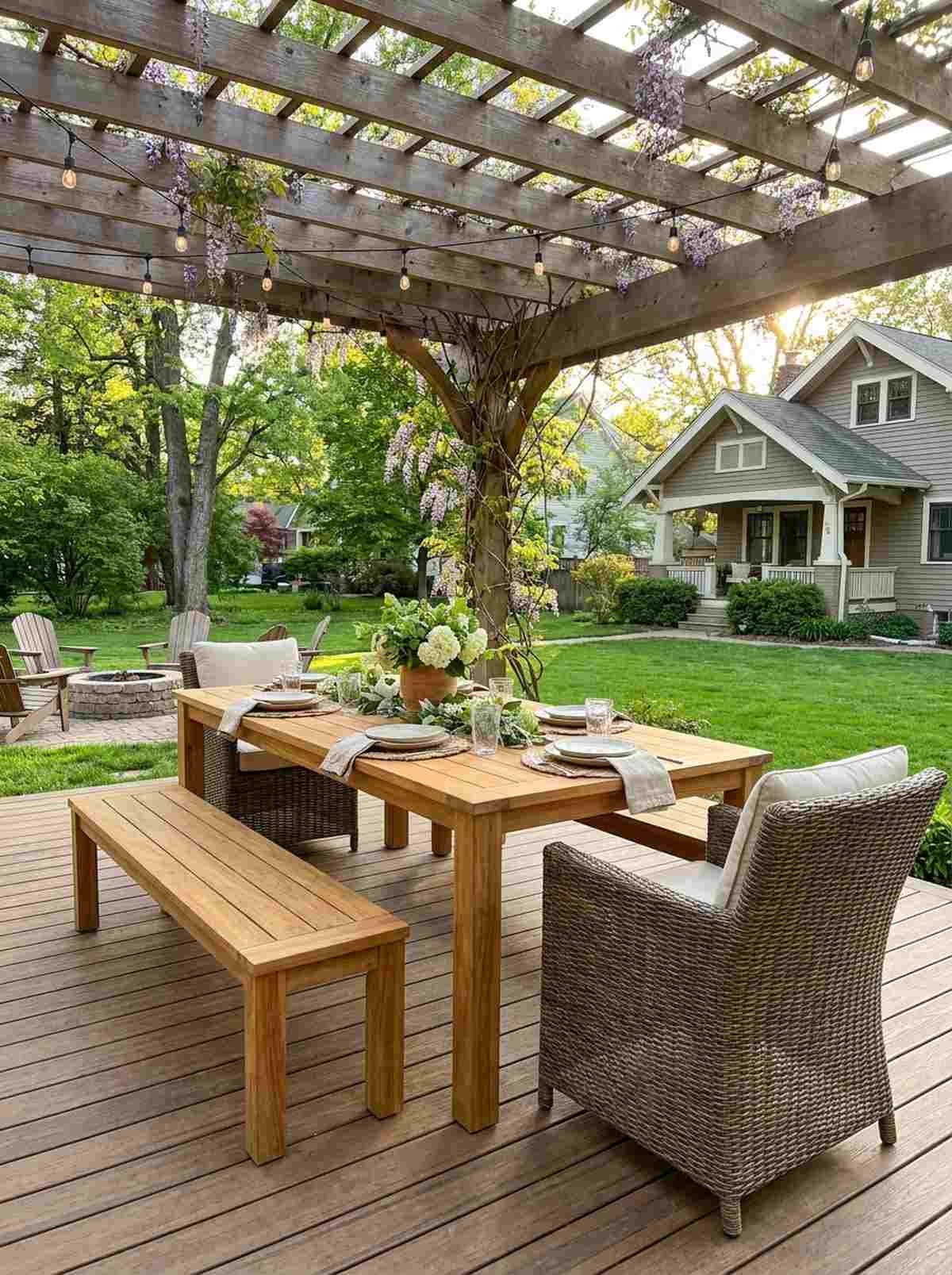 teak table with mixed seating