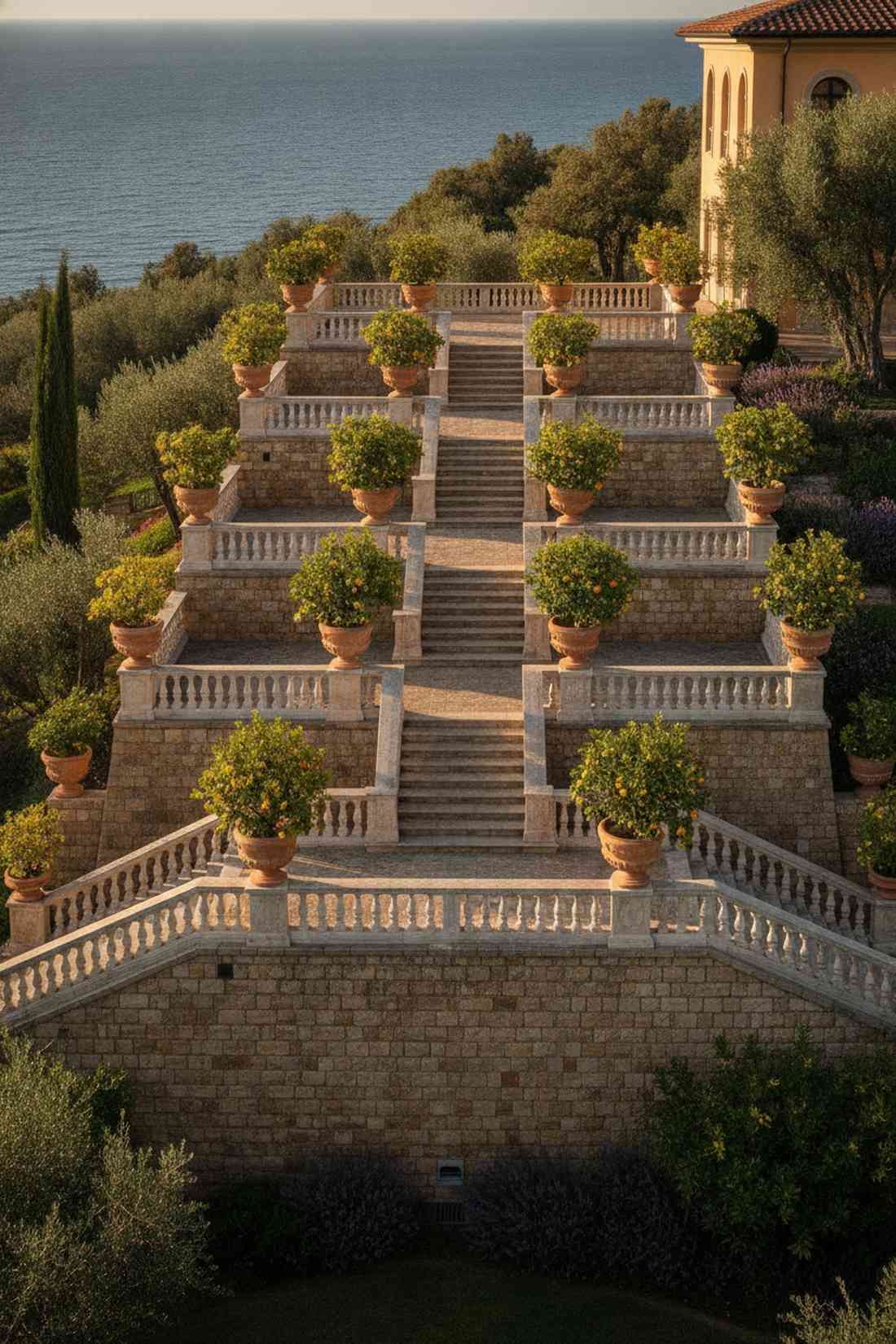 axial terraces with balustrades