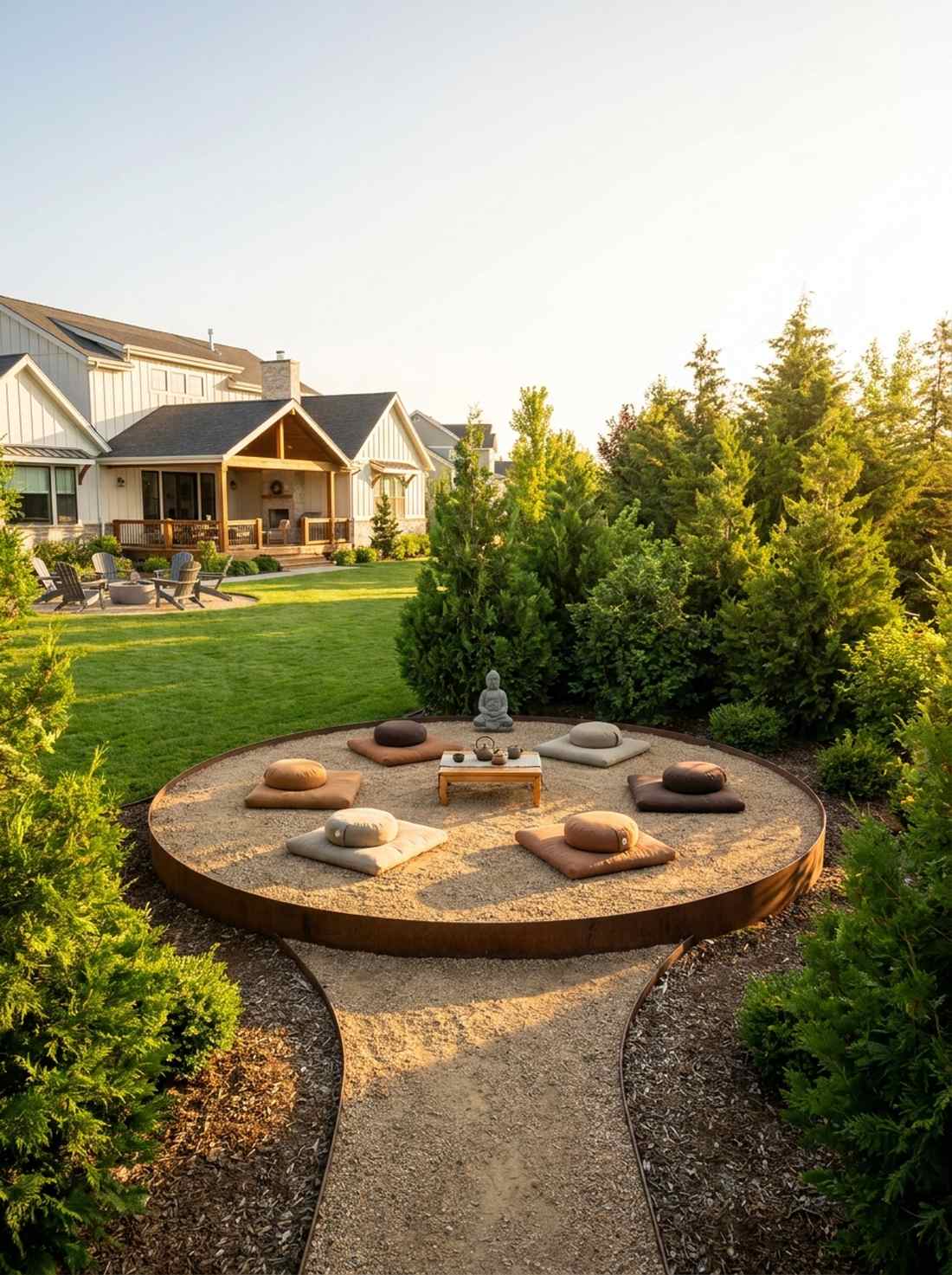 circular gravel sitting platform