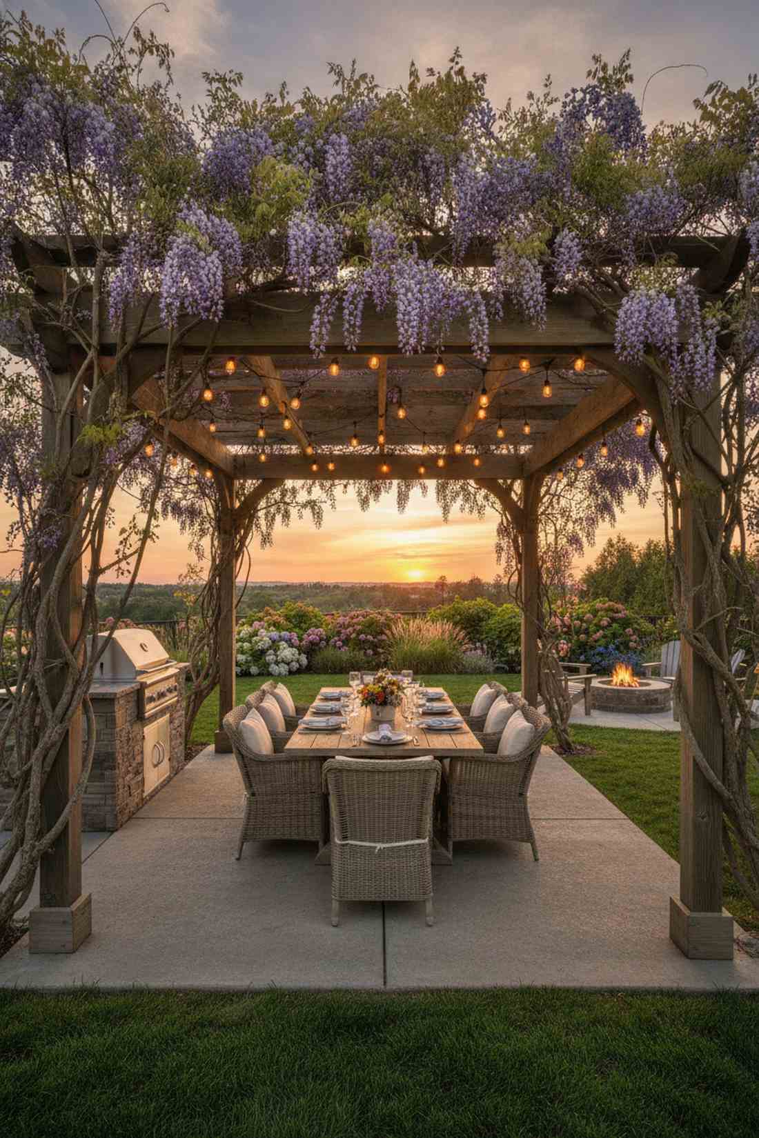 covered pergola dining area