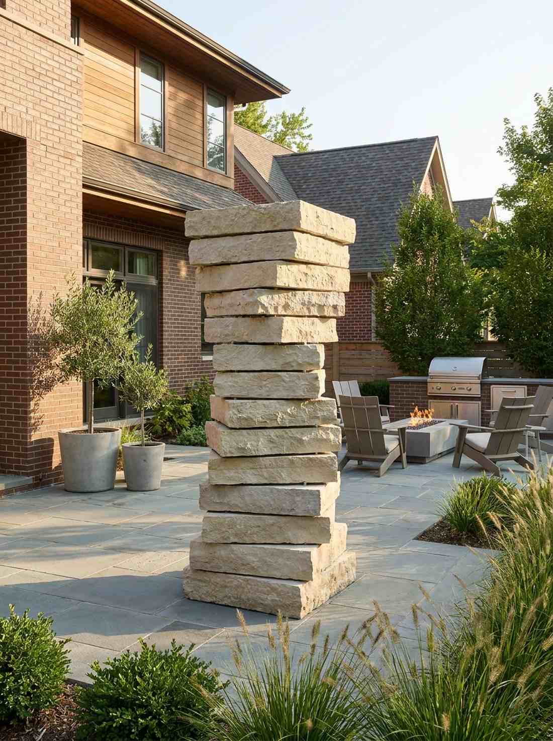 cube stacked limestone sculpture