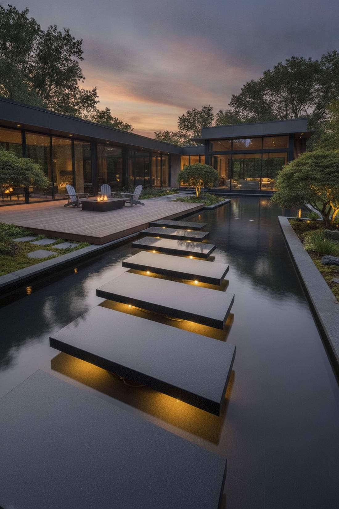 geometric slab pond bridge
