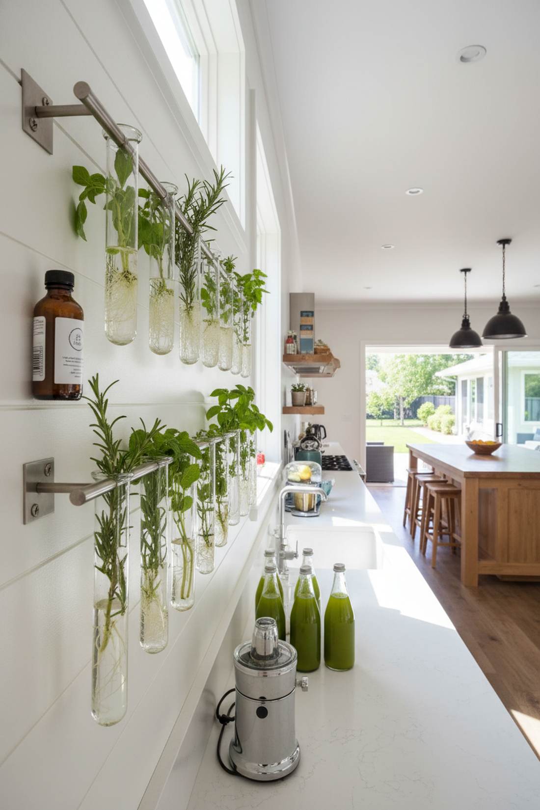 glass jar hydroponic herb rail