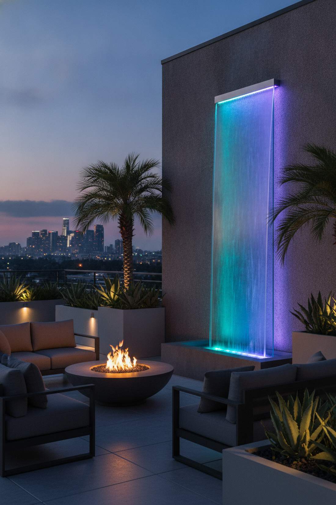glass panel fountain with led backlighting