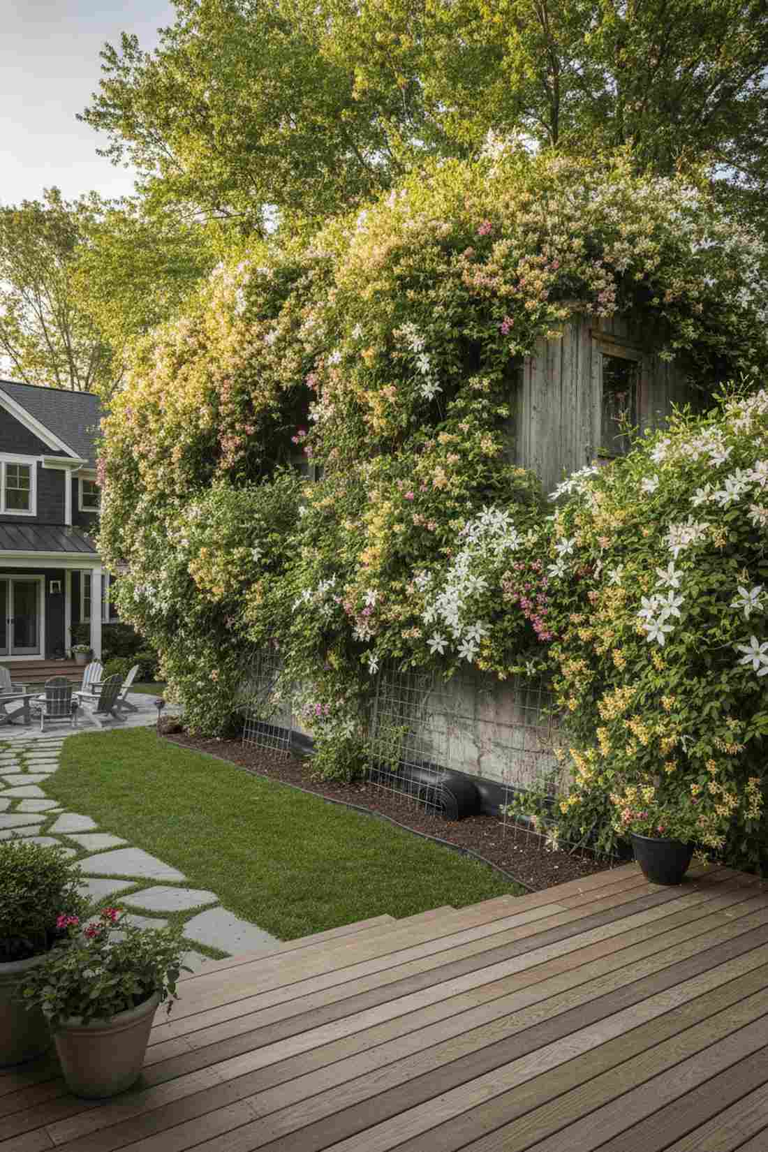 japanese honeysuckle and montana clematis vigorous coverage