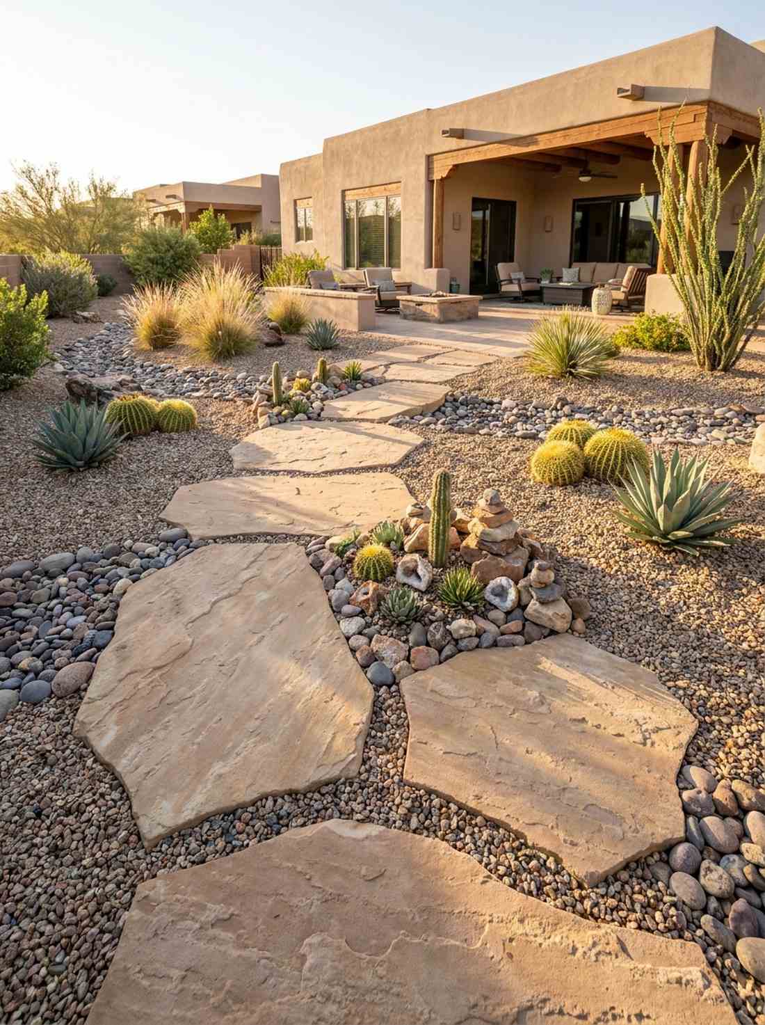 large format sandstone stepping islands