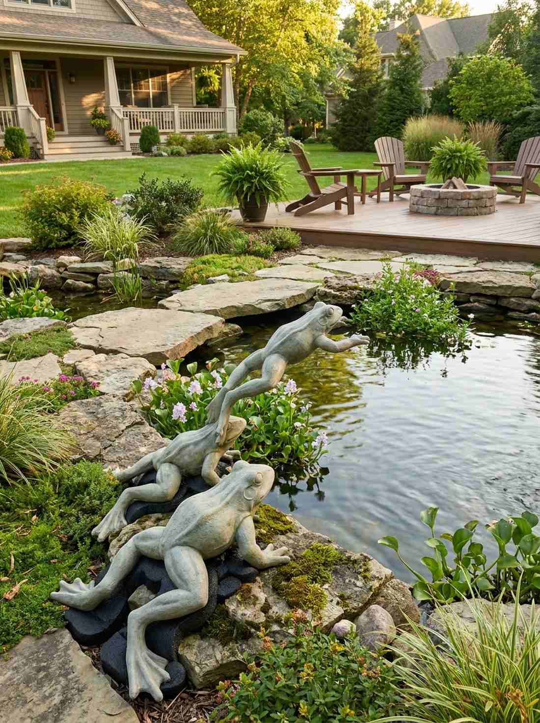 leaping frog statues