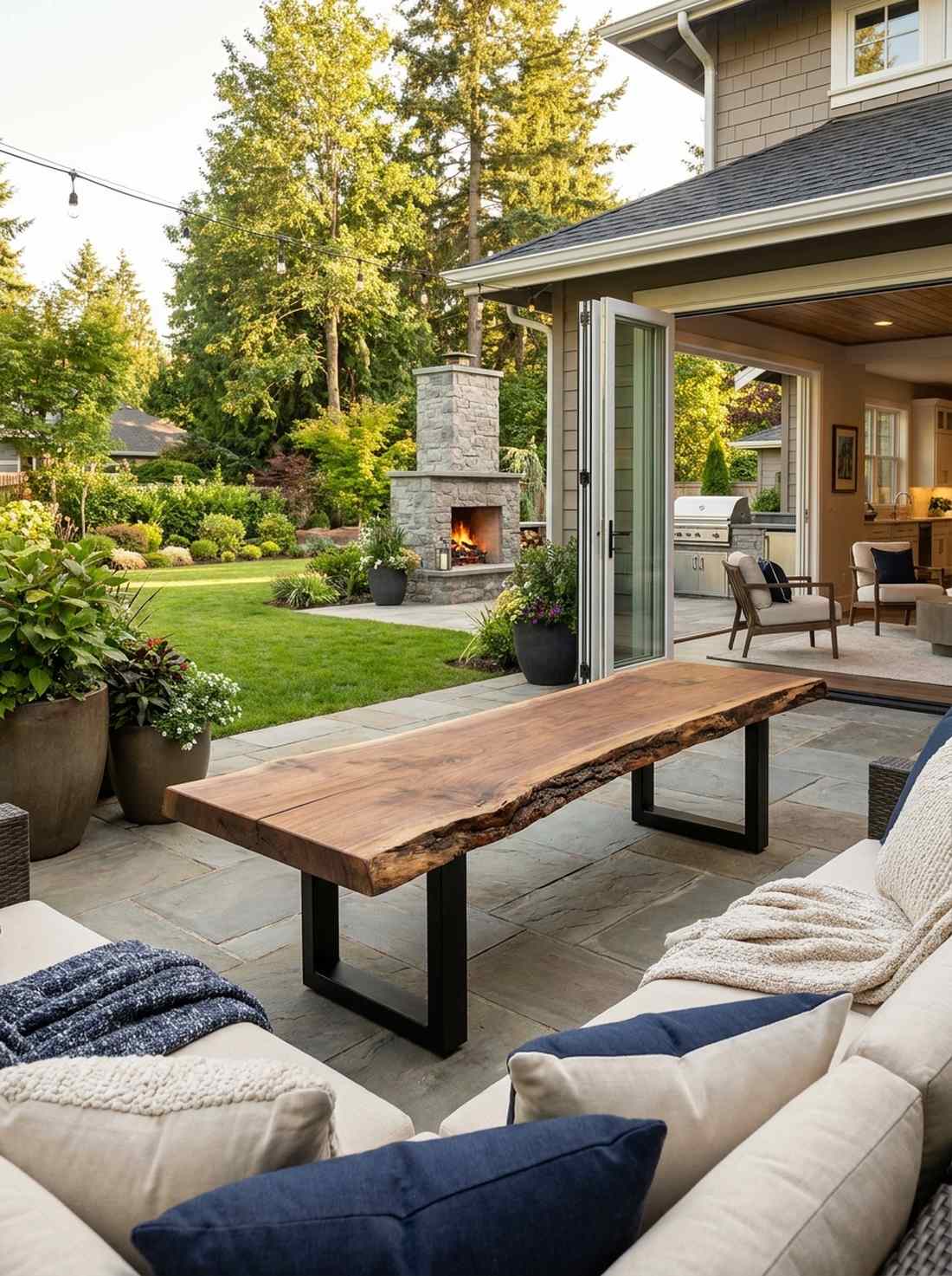 live edge wood bench on steel legs