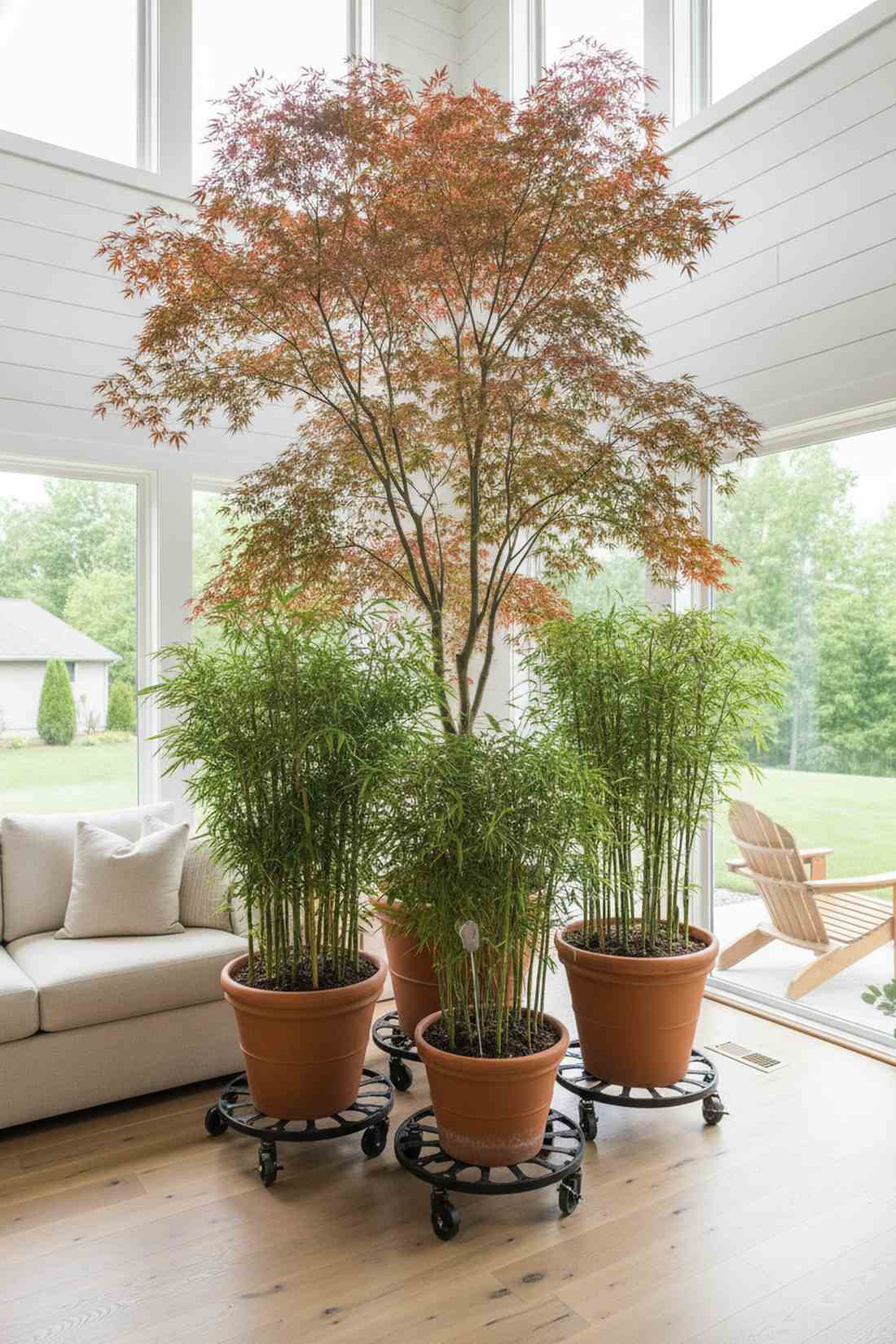 maple and bamboo layered planting