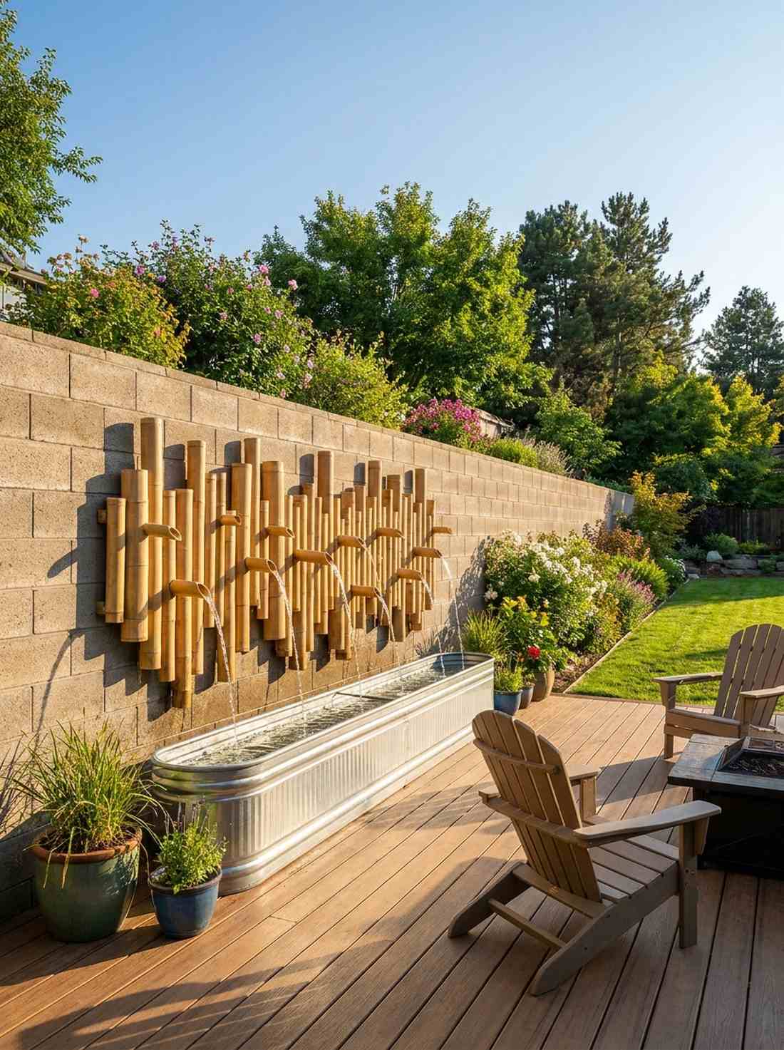 multi spout bamboo wall fountain