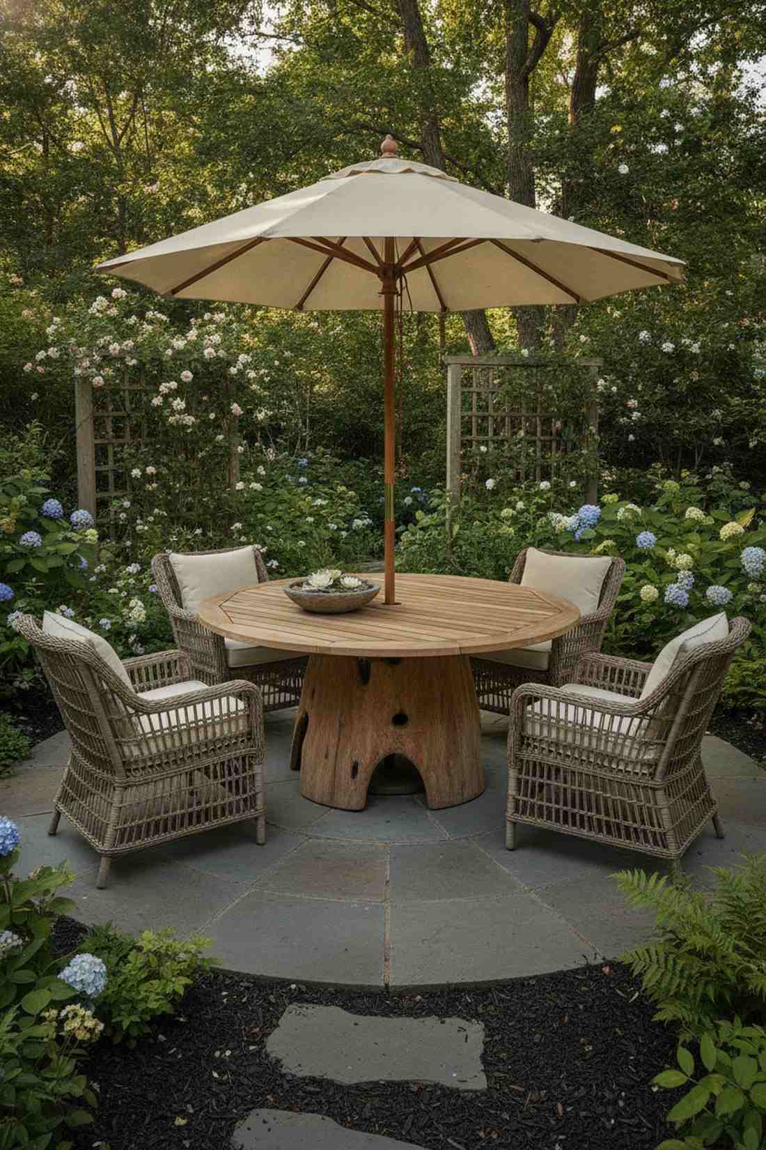 round teak pedestal tables