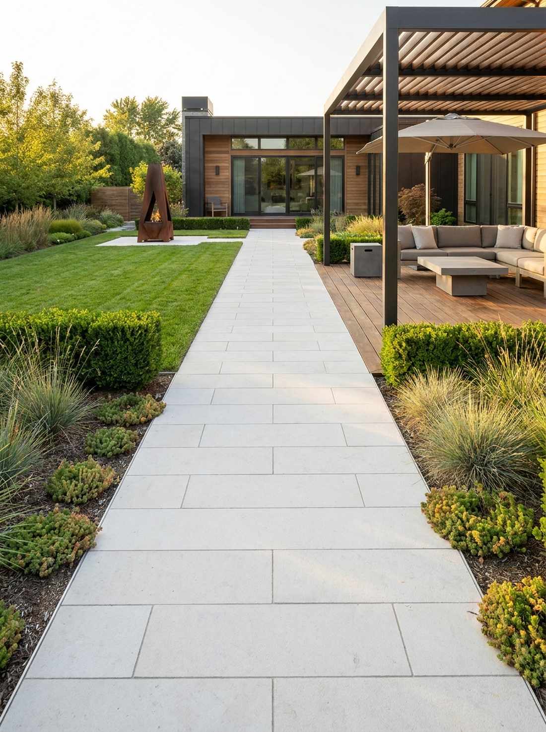 running bond limestone path