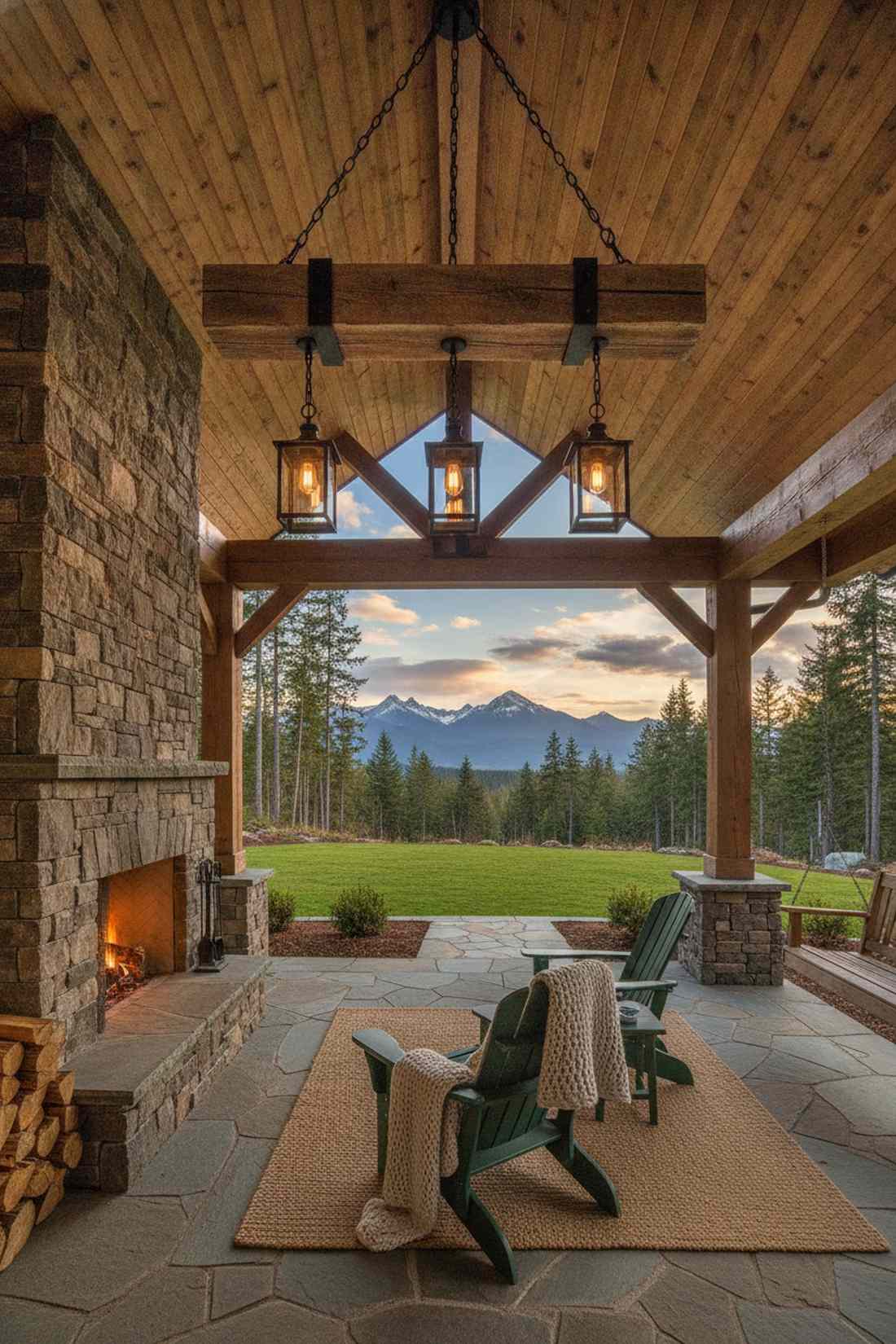 rustic wood beam semi flush