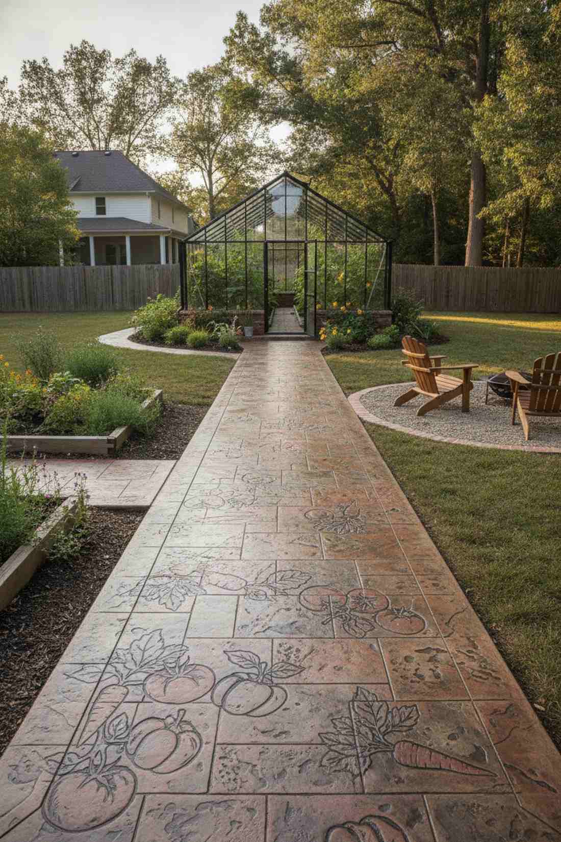 stamped concrete with vegetable motifs