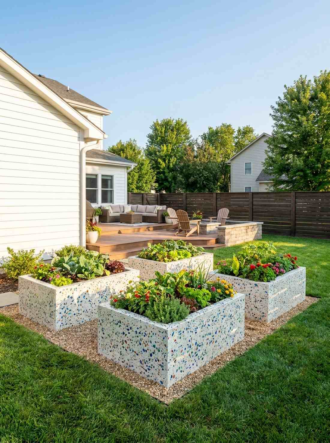terrazzo speckled raised beds